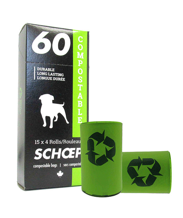 Compostable Dog Waste bags which are green cart friendly in municipalities that accept compostable dog bags and pet waste. 